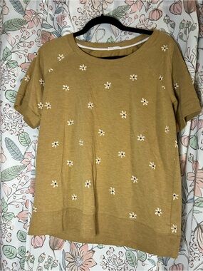 Jane and Delancey Mustard Short-Sleeve Daisy Embroidered Top and Shorts Set